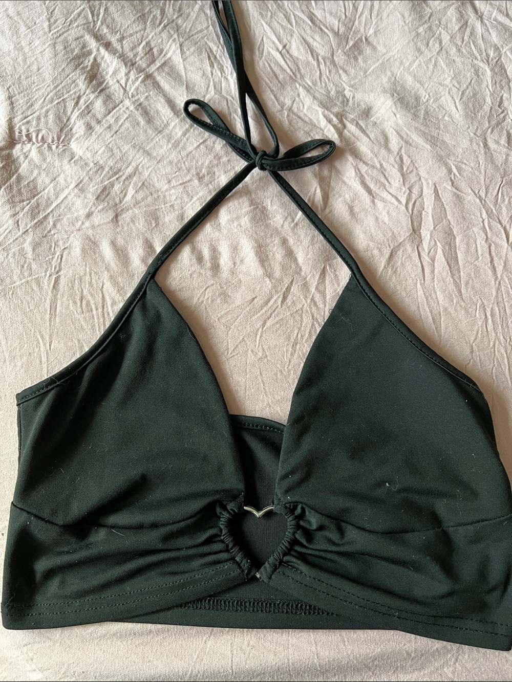 SHEIN Black Halter Crop Bralette with Heart Cutout